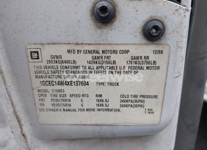 Photo 9 of 1999 Chevrolet Silverado 1500 (VIN 1GCEC14W4XE137604)