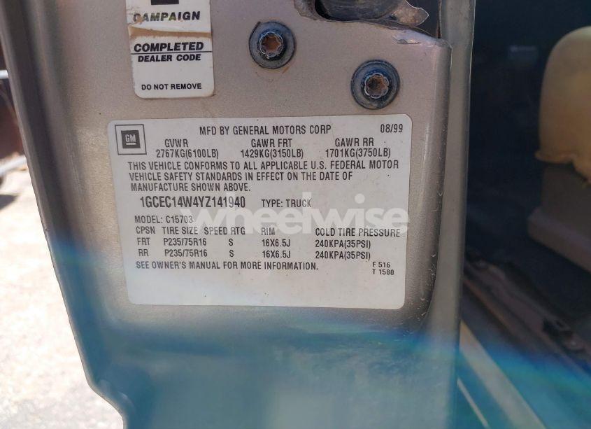 Photo 9 of 2000 Chevrolet Silverado 1500 (VIN 1GCEC14W4YZ141940)