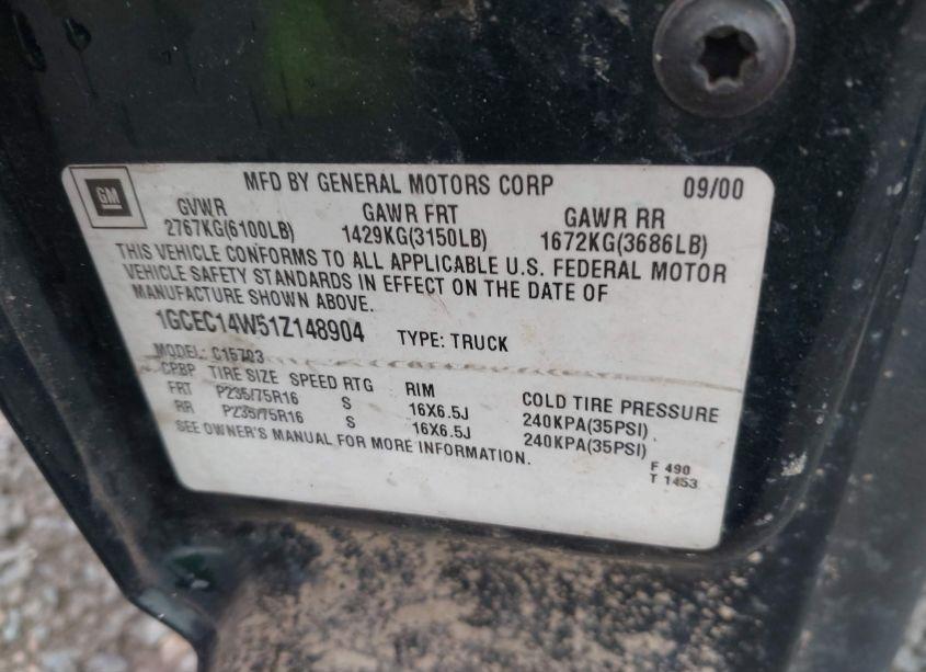 Photo 9 of 2001 Chevrolet Silverado 1500 (VIN 1GCEC14W51Z148904)