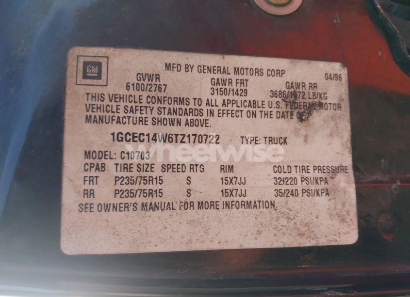 Photo 9 of 1996 Chevrolet Gmt-400 C1500 (VIN 1GCEC14W6TZ170722)