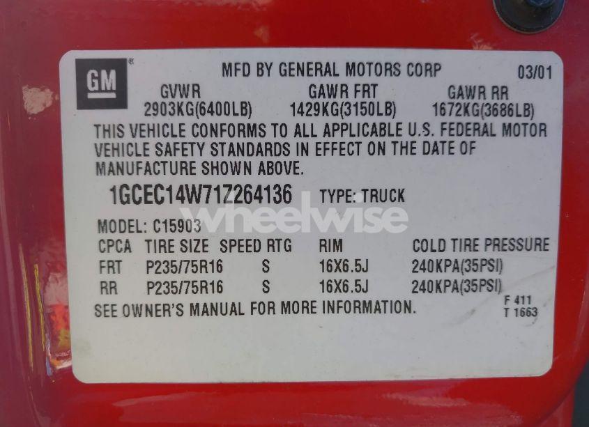 Photo 9 of 2001 Chevrolet Silverado 1500 (VIN 1GCEC14W71Z264136)