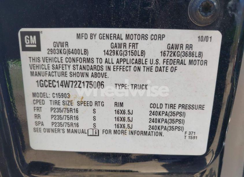 Photo 9 of 2002 Chevrolet Silverado 1500 (VIN 1GCEC14W72Z175006)