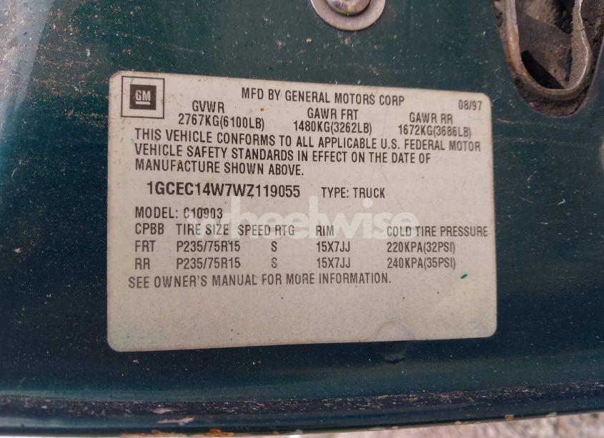 Photo 9 of 1998 Chevrolet C1500 FLEETSIDE W/T (VIN 1GCEC14W7WZ119055)