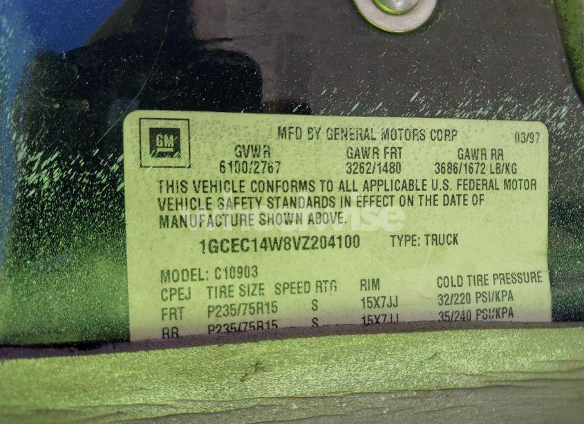 Photo 9 of 1997 Chevrolet C1500 FLEETSIDE (VIN 1GCEC14W8VZ204100)