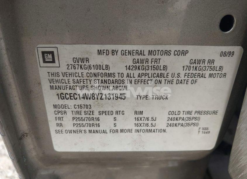 Photo 9 of 2000 Chevrolet Silverado 1500 LS (VIN 1GCEC14W8YZ131945)