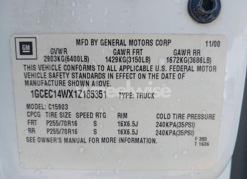 Photo 9 of 2001 Chevrolet Silverado 1500 (VIN 1GCEC14WX1Z185351)