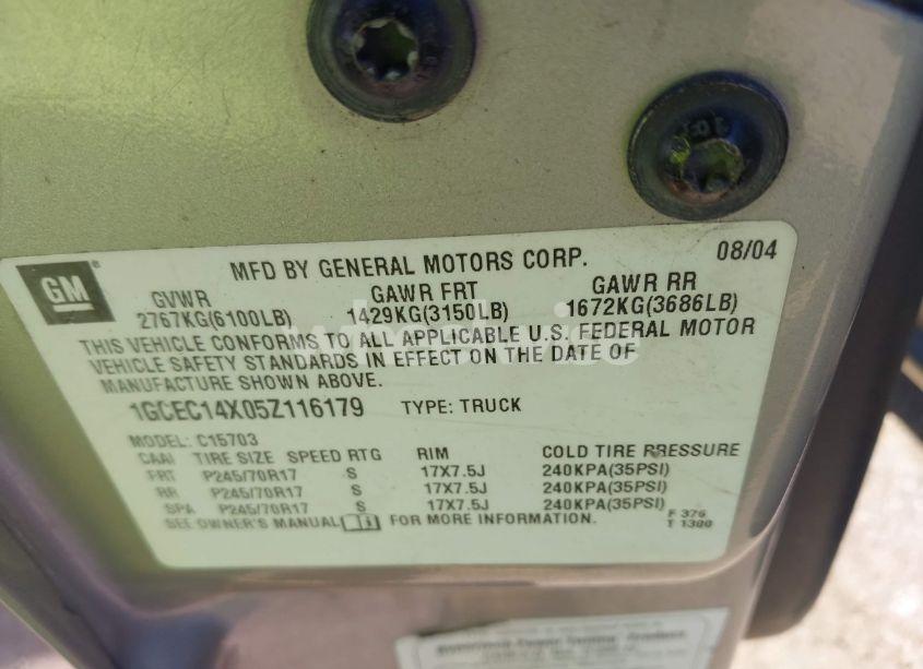 Photo 9 of 2005 Chevrolet Silverado 1500 (VIN 1GCEC14X05Z116179)