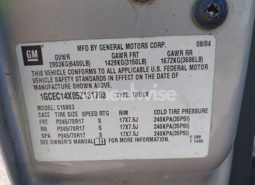 Photo 9 of 2005 Chevrolet Silverado 1500 WORK TRUCK (VIN 1GCEC14X05Z131703)