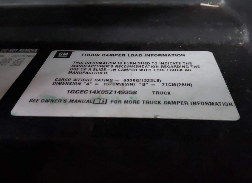 Photo 9 of 2005 Chevrolet Silverado 1500 WORK TRUCK (VIN 1GCEC14X05Z149358)