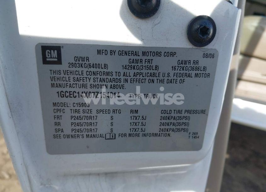 Photo 9 of 2007 Chevrolet Silverado 1500 CLASSIC WORK TRUCK (VIN 1GCEC14X07Z154014)