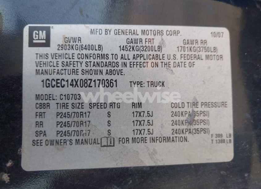 Photo 9 of 2008 Chevrolet Silverado 1500 WORK TRUCK (VIN 1GCEC14X08Z170361)