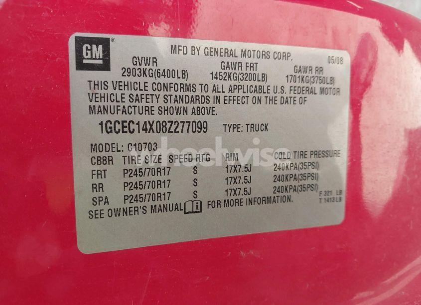 Photo 9 of 2008 Chevrolet Silverado 1500 WORK TRUCK (VIN 1GCEC14X08Z277099)