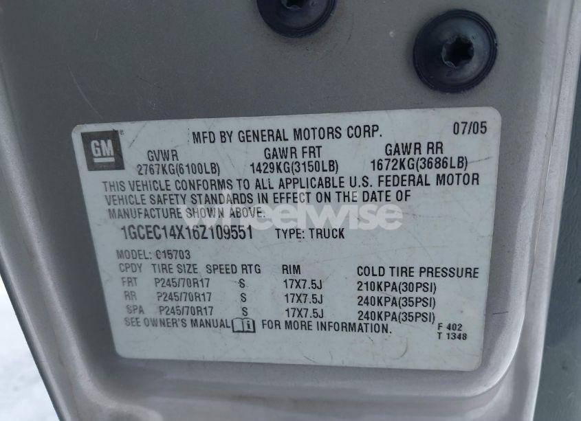 Photo 9 of 2006 Chevrolet Silverado 1500 WORK TRUCK (VIN 1GCEC14X16Z109551)