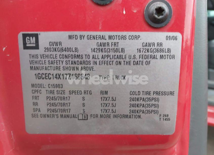Photo 9 of 2007 Chevrolet Silverado 1500 CLASSIC WORK TRUCK (VIN 1GCEC14X17Z168648)
