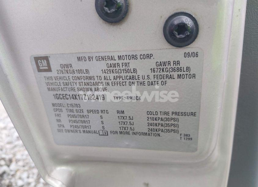 Photo 9 of 2007 Chevrolet Silverado 1500 CLASSIC WORK TRUCK (VIN 1GCEC14X17Z182419)