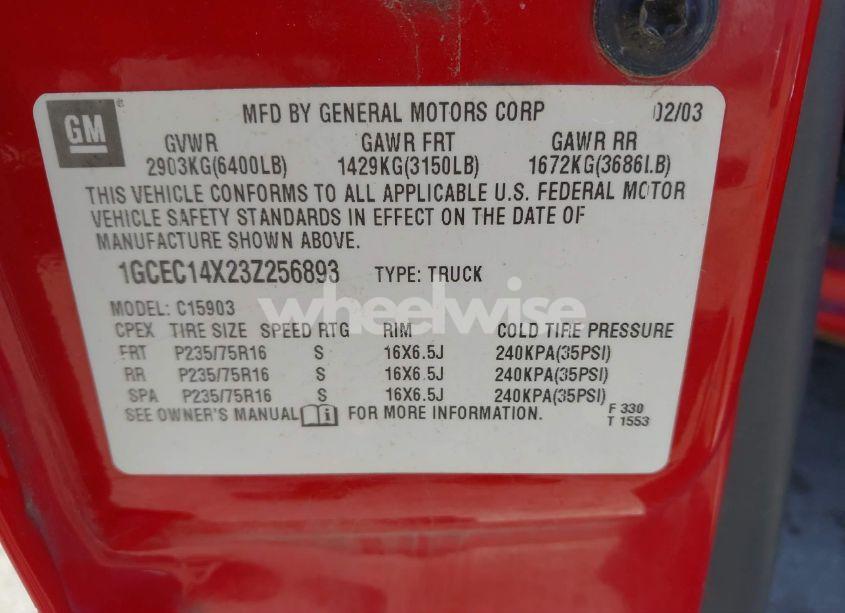 Photo 9 of 2003 Chevrolet Silverado 1500 (VIN 1GCEC14X23Z256893)