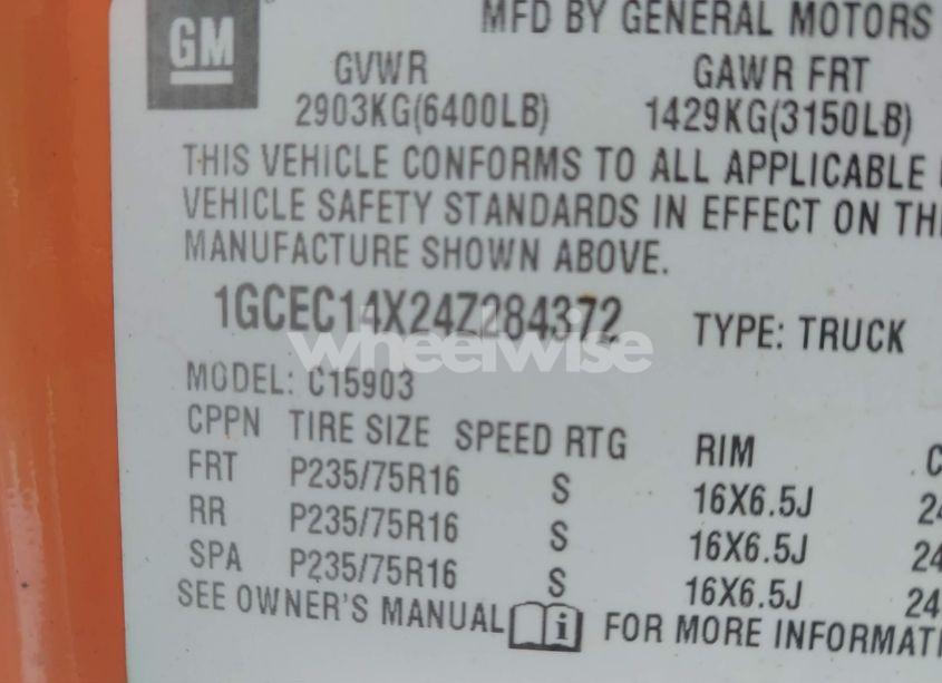 Photo 9 of 2004 Chevrolet Silverado 1500 WORK TRUCK (VIN 1GCEC14X24Z284372)