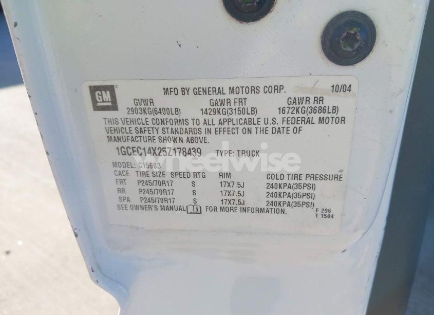 Photo 9 of 2005 Chevrolet Silverado 1500 WORK TRUCK (VIN 1GCEC14X25Z178439)