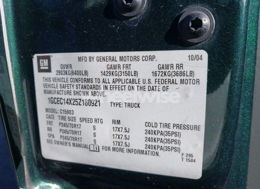 Photo 9 of 2005 Chevrolet Silverado 1500 WORK TRUCK (VIN 1GCEC14X25Z180921)