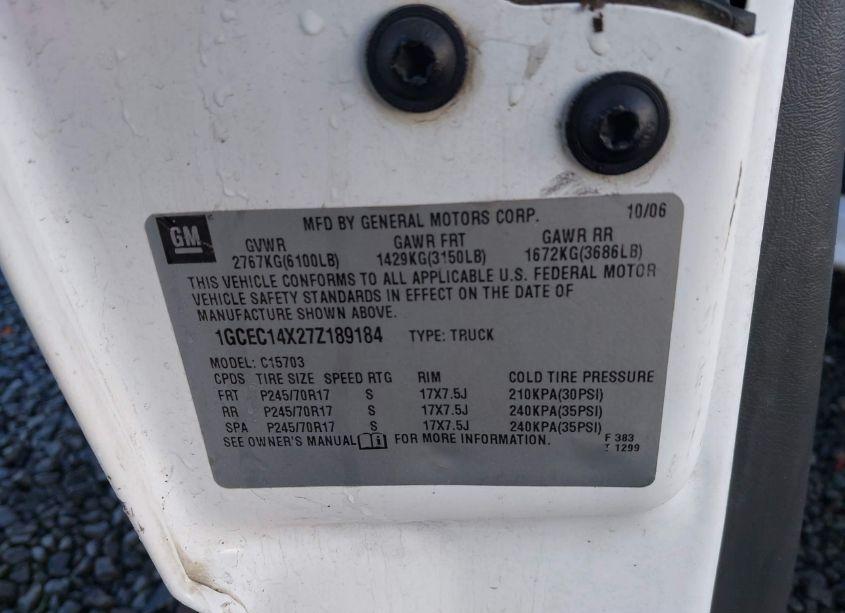 Photo 9 of 2007 Chevrolet Silverado 1500 CLASSIC WORK TRUCK (VIN 1GCEC14X27Z189184)