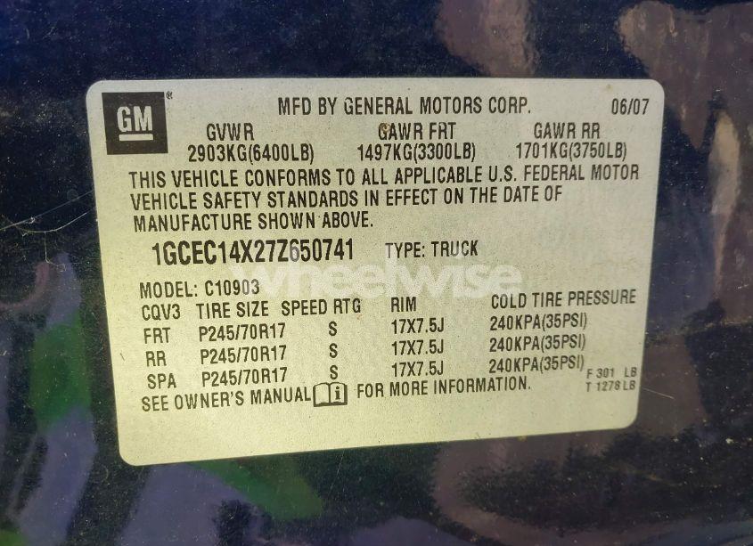 Photo 9 of 2007 Chevrolet Silverado 1500 WORK TRUCK (VIN 1GCEC14X27Z650741)