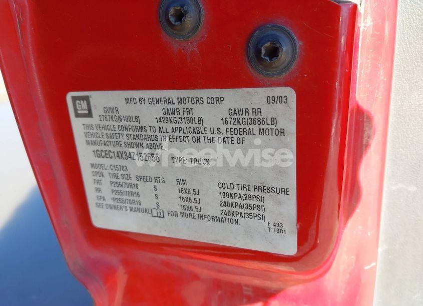 Photo 9 of 2004 Chevrolet Silverado 1500 WORK TRUCK (VIN 1GCEC14X34Z152656)