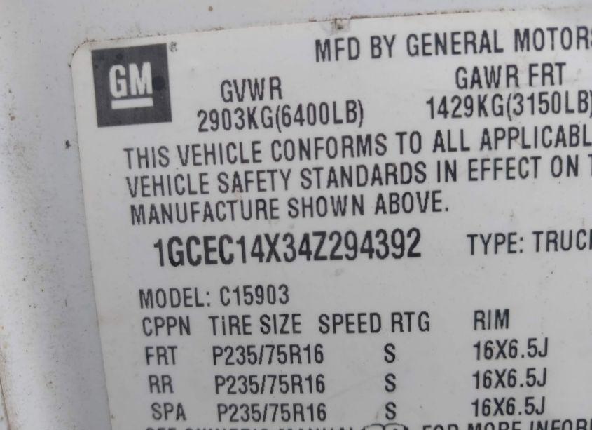 Photo 9 of 2004 Chevrolet Silverado 1500 WORK TRUCK (VIN 1GCEC14X34Z294392)