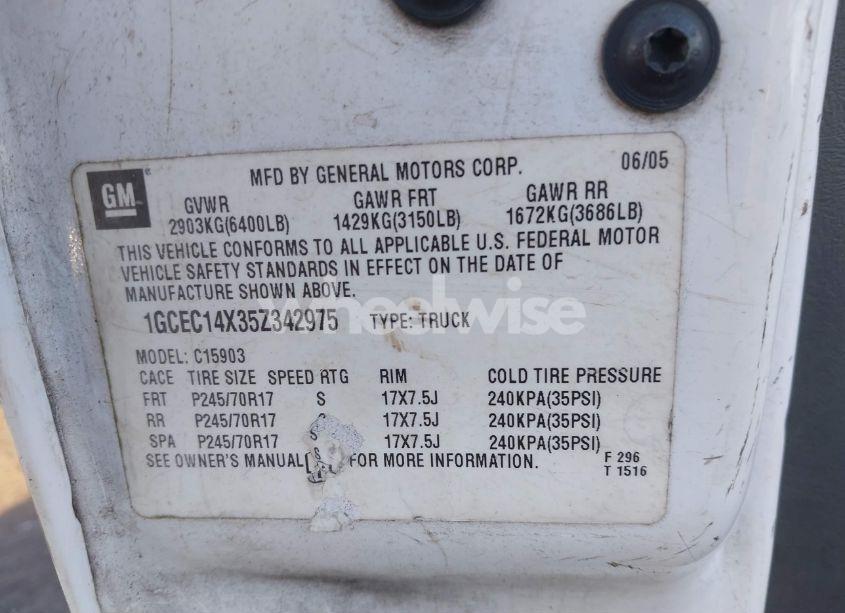 Photo 9 of 2005 Chevrolet Silverado 1500 WORK TRUCK (VIN 1GCEC14X35Z342975)