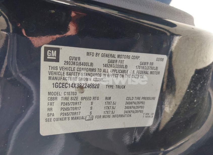 Photo 9 of 2008 Chevrolet Silverado 1500 WORK TRUCK (VIN 1GCEC14X38Z246820)