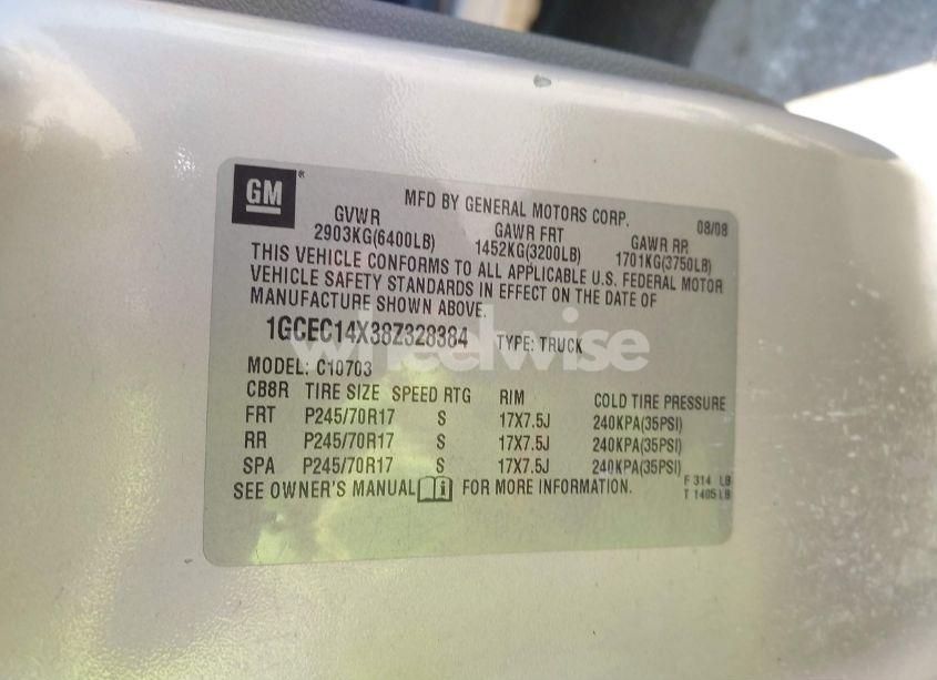 Photo 9 of 2008 Chevrolet Silverado 1500 WORK TRUCK (VIN 1GCEC14X38Z328384)
