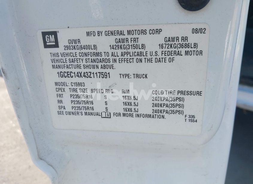 Photo 9 of 2003 Chevrolet Silverado 1500 WORK TRUCK (VIN 1GCEC14X43Z117591)