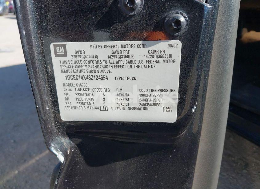 Photo 9 of 2003 Chevrolet Silverado 1500 (VIN 1GCEC14X43Z124654)