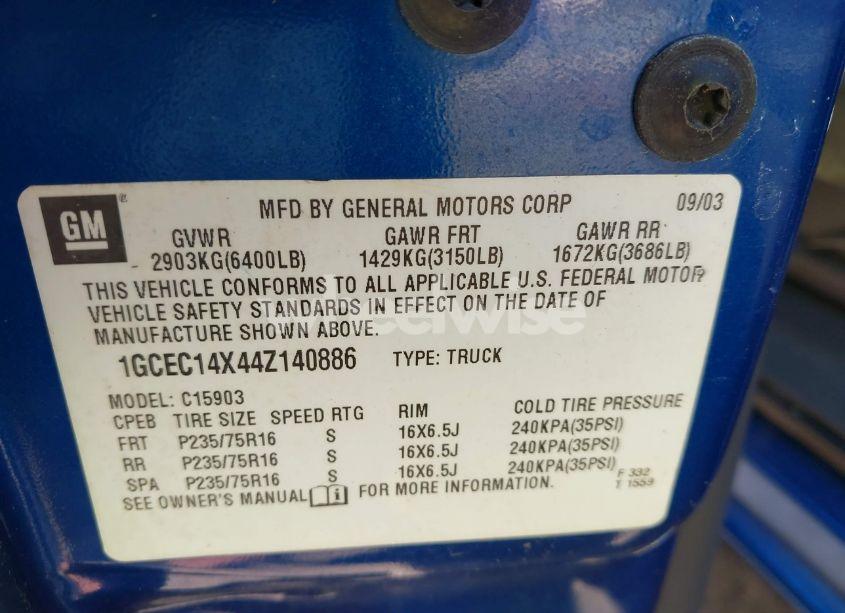 Photo 9 of 2004 Chevrolet Silverado 1500 WORK TRUCK (VIN 1GCEC14X44Z140886)