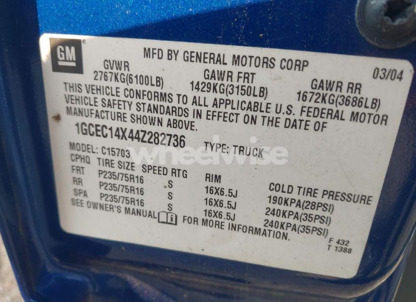 Photo 9 of 2004 Chevrolet Silverado 1500 (VIN 1GCEC14X44Z282736)