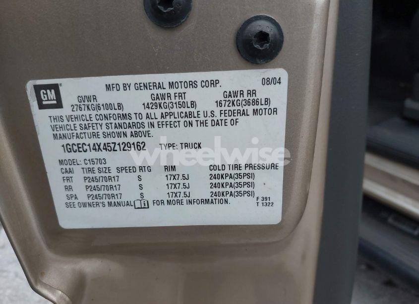 Photo 9 of 2005 Chevrolet Silverado 1500 WORK TRUCK (VIN 1GCEC14X45Z129162)