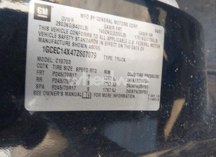 Photo 9 of 2007 Chevrolet Silverado 1500 WORK TRUCK (VIN 1GCEC14X47Z607079)