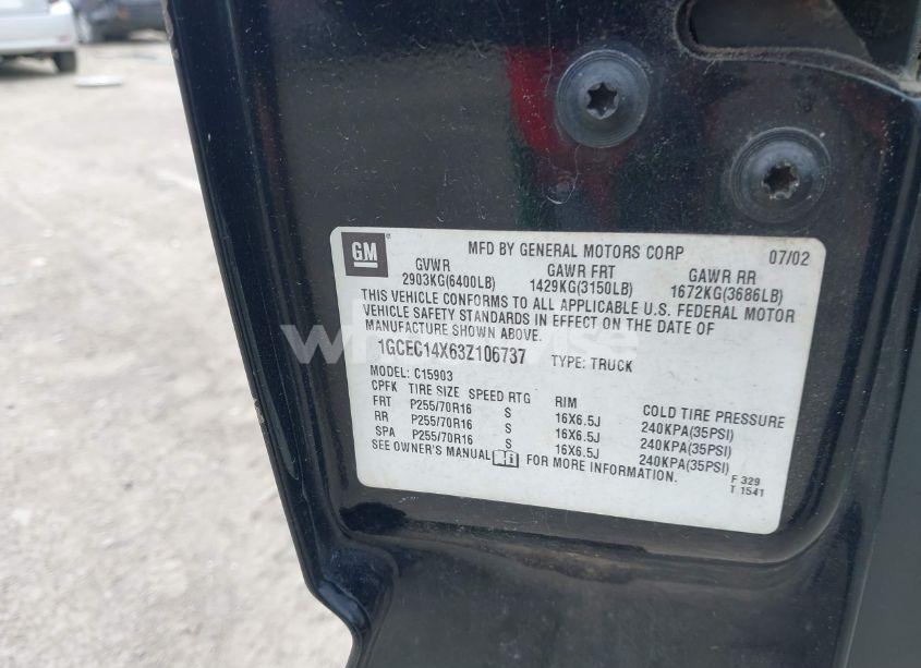 Photo 9 of 2003 Chevrolet Silverado 1500 WORK TRUCK (VIN 1GCEC14X63Z106737)