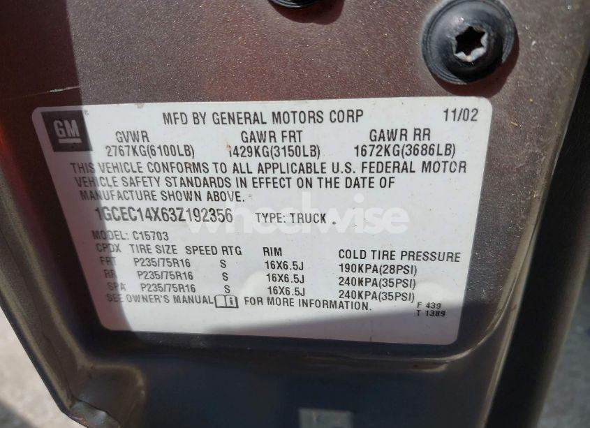 Photo 8 of 2003 Chevrolet Silverado 1500 (VIN 1GCEC14X63Z192356)