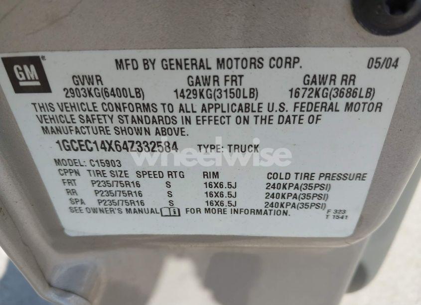 Photo 9 of 2004 Chevrolet Silverado 1500 (VIN 1GCEC14X64Z332584)