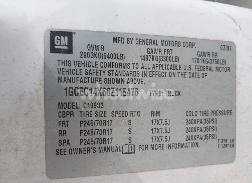 Photo 9 of 2008 Chevrolet Silverado 1500 WORK TRUCK (VIN 1GCEC14X68Z115476)