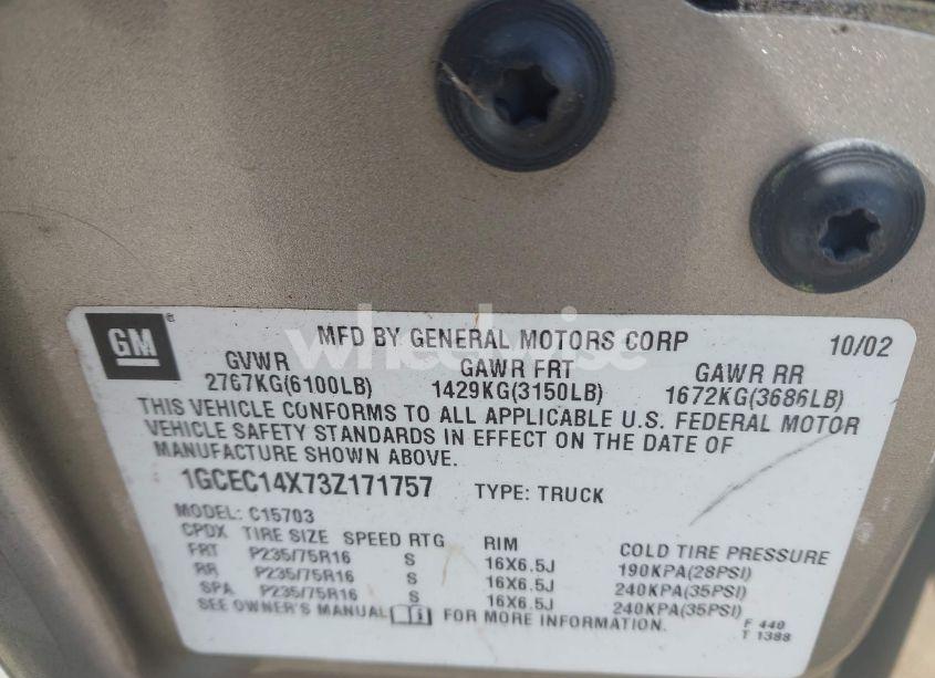 Photo 9 of 2003 Chevrolet Silverado 1500 (VIN 1GCEC14X73Z171757)