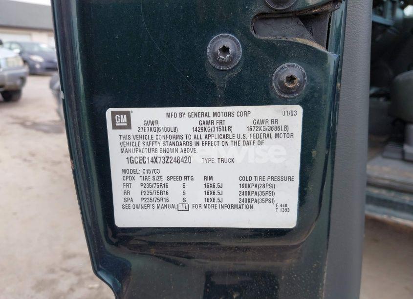 Photo 9 of 2003 Chevrolet Silverado 1500 (VIN 1GCEC14X73Z248420)