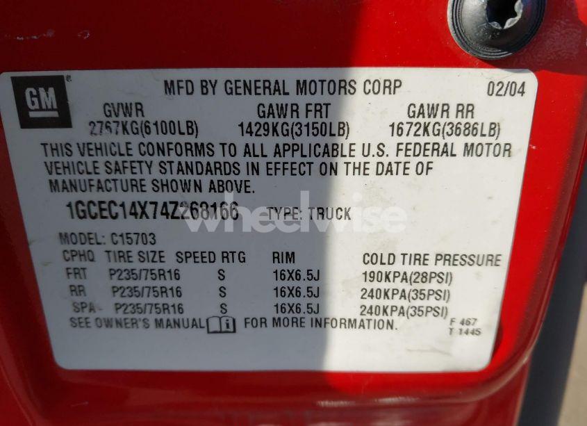 Photo 9 of 2004 Chevrolet Silverado 1500 WORK TRUCK (VIN 1GCEC14X74Z268166)