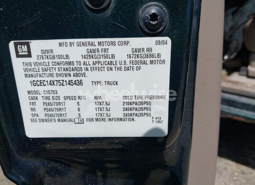 Photo 9 of 2005 Chevrolet Silverado 1500 WORK TRUCK (VIN 1GCEC14X75Z145436)