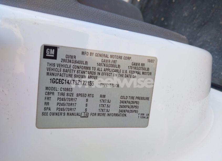 Photo 9 of 2008 Chevrolet Silverado 1500 WORK TRUCK (VIN 1GCEC14X78Z172155)