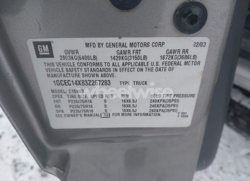 Photo 9 of 2003 Chevrolet Silverado 1500 WORK TRUCK (VIN 1GCEC14X83Z267283)