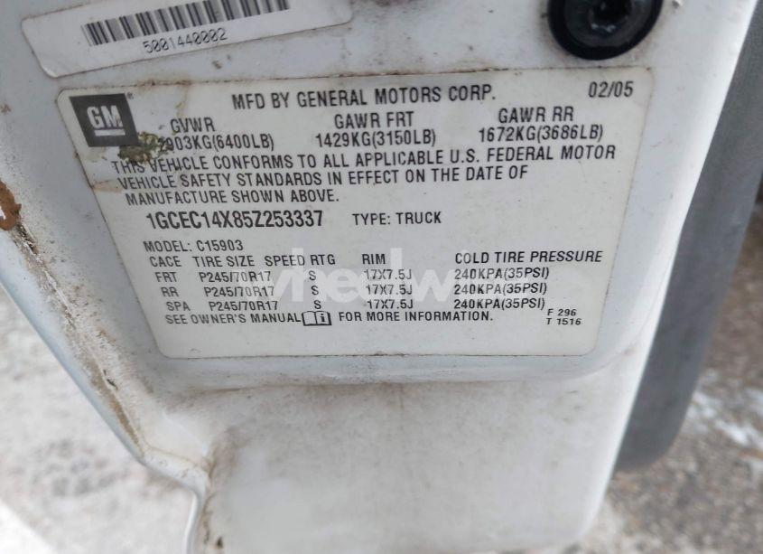 Photo 9 of 2005 Chevrolet Silverado 1500 WORK TRUCK (VIN 1GCEC14X85Z253337)