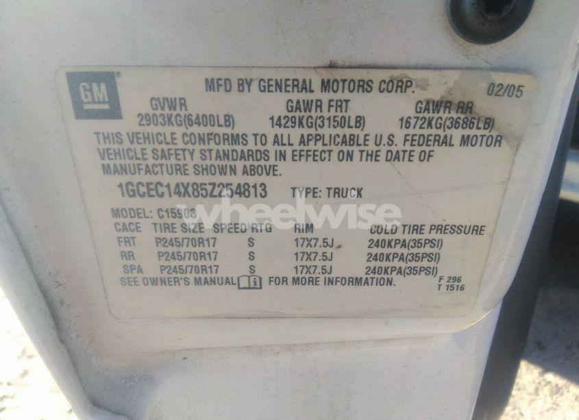 Photo 9 of 2005 Chevrolet Silverado 1500 WORK TRUCK (VIN 1GCEC14X85Z254813)