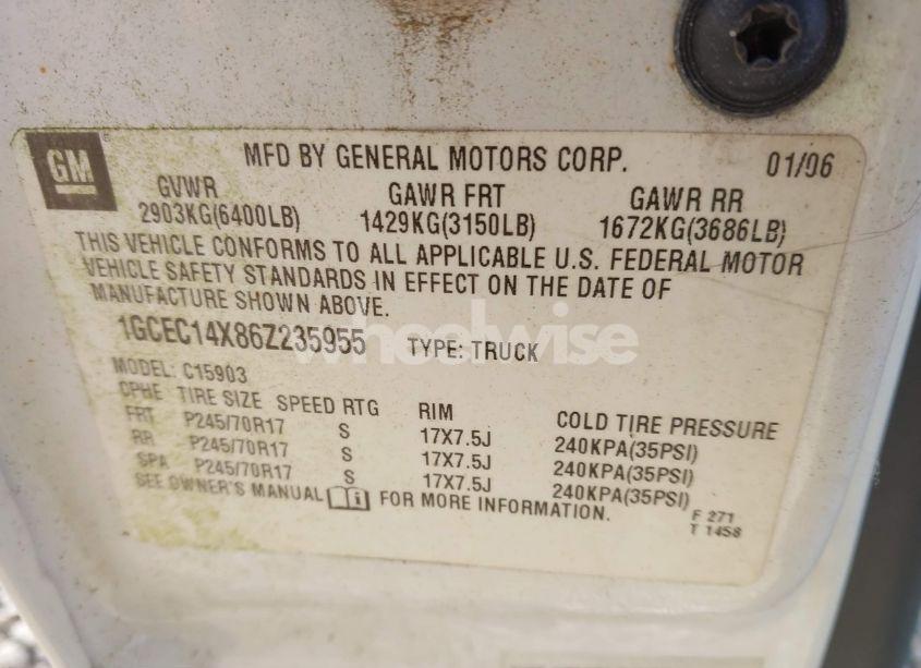 Photo 9 of 2006 Chevrolet Silverado 1500 WORK TRUCK (VIN 1GCEC14X86Z235955)
