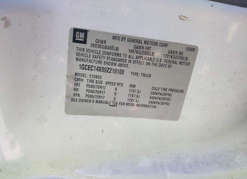 Photo 9 of 2009 Chevrolet Silverado 1500 WORK TRUCK (VIN 1GCEC14X89Z219100)
